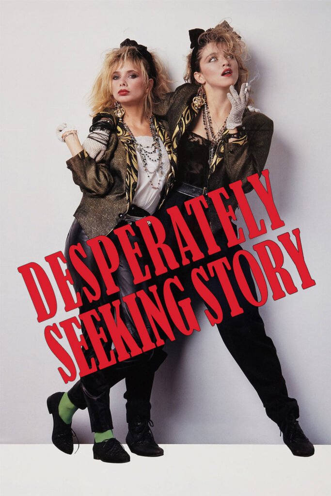 Two young girls stand with arms around each other, with the words Desperately Seeking Story written over the top